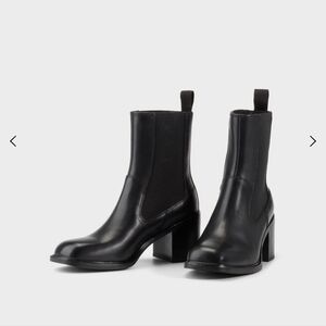 L'INTERVALLE MERYL Black Leather Block-Heel Chelsea Boots